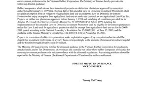 Official Dispatch No. 14389/TC/TCT of December 7, 2004, on application of investment preferences for the rubber industry