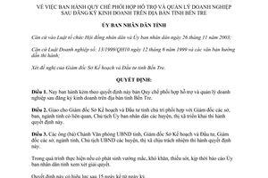 Quyết định 4689/2004/QĐ-UB phối hợp hỗ trợ quản lý doanh nghiệp sau đăng ký kinh doanh Bến Tre