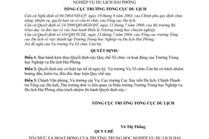 Quyết định 506/2004/QĐ-TCDL Quy chế tổ chức  hoạt động Trường Trung học Nghiệp vụ Du lịch Hải Phòng