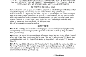 Quyết định 2535/2004/QĐ-BNG Quy chế  tổ chức hoạt động Cơ quan lãnh sự  Việt Nam ở nước ngoài