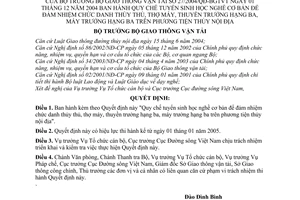 Quyết định 27/2004/QĐ-BGTVT Quy chế tuyển sinh học nghề cơ bản đảm nhiệm chức danh thuỷ thủ, thợ máy, thuyền trưởng hạng 3, máy trưởng 2 thủy nội địa