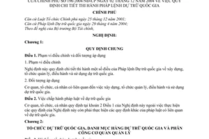 Nghị định 196/2004/NĐ-CP hướng dẫn Pháp lệnh Dự trữ quốc gia