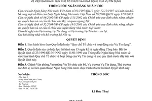 Quyết định 1533/2004/QĐ-NHNN Quy chế Tổ chức hoạt động Vụ Tín dụng