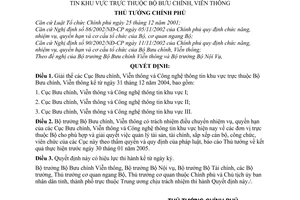 Quyết định 1277/QĐ-TTg giải thể Cục Bưu chính, Viễn thông và CNTT khu vực thuộc Bộ Bưu chính, Viễn thông