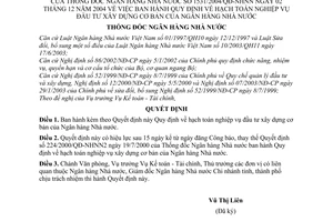 Quyết định 1531/2004/QĐ-NHNN  hạch toán nghiệp vụ đầu tư xây dựng cơ bản Ngân hàng Nhà nước