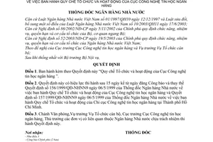 Quyết định 1535/2004/QĐ-NHNN Quy chế Tổ chức hoạt động Cục Công nghệ tin học ngân hàng