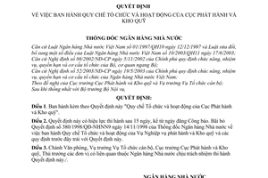 Quyết định 1536/2004/QĐ-NHNN quy chế tổ chức  hoạt động cục phát hành và kho quỹ