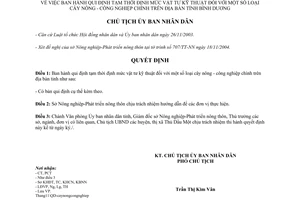 Quyết định 162/2004/QĐ-CT định mức vật tư kỹ thuật cây công nông nghiệp Bình Dương