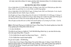 Quyết định 156/2004/QĐ-BCN chuyển Công ty Nhựa Hưng Yên thành Công ty cổ phần
