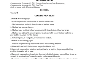 Decree of Government No.198/2004/ND-CP of December 3, 2004 on collection of land use levies