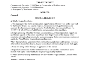 Decree of Government No. 197/2004/ND-CP of December 3, 2004 on compensation, support and resettlement when land is recovered by The State
