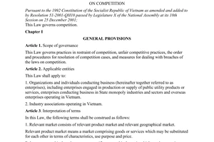 Law No. 27/2004/QH11 of December 03rd, 2004, on Competition.
