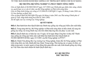 Quyết định 69/2004/QĐ-BNN Danh mục giống cây trồng quý hiếm cấm xuất khẩu