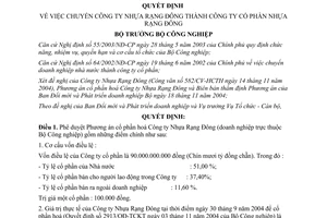 Quyết định 157/2004/QĐ-BCN chuyển Công ty Nhựa Rạng Đông thành Công ty cổ phần