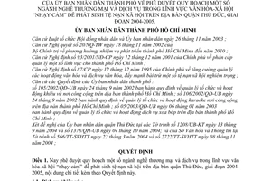 Quyết định 266/2004/QĐ-UB quy hoạch ngành nghề thương mại và dịch vụ VHXH "nhạy cảm" dễ phát sinh tệ nạn xã hội Thủ Đức,2004-2005