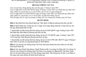 Quyết định 29/2004/QĐ-BGTVT đăng ký phương tiện thuỷ nội địa