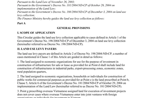 Circular No.117/2004/TT-BTC of December 7, 2004 guiding the implementation of The Government’s Decree No. 198/2004/ND-CP of December 3, 2004 on land use levy collection