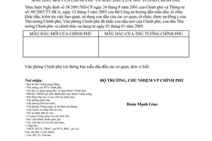 Thông báo 6659/VPCP-HC mẫu dấu mới Chính phủ mẫu dấu Thủ tướng Chính phủ