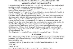 Quyết định 60/2004/QĐ-BBCVT chuyển Công ty Xây lắp Bưu điện thành Công ty Cổ phần Quảng Ninh