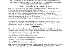 Quyết định 269/2004/QĐ-UB bổ sung tuyến đường bắt buộc đội mũ bảo hiểm khi đi mô tô, xe máy tham gia giao thông đường bộ thành phố HCM