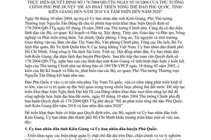 Thông báo 233/TB-VPCP kết luận Phó thủ tướng Nguyễn Tấn Dũng cuộc họp triển khai Quyết định 178/2004/QĐ-TTg Đề án phát triển Phú Quốc 2010 - 2020