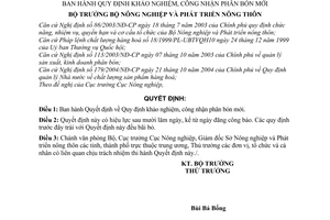 Quyết định 71/2004/QĐ-BNN khảo nghiệm, công nhận phân bón mới