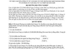 Quyết định 165/2004/QĐ-BCN chuyển Công ty Tư vấn đầu tư xây dựng dầu khí thành Công ty cổ phần Tư vấn đầu tư và Thiết kế dầu khí