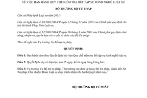 Quyết định 667/2004/QĐ-BTP quy chế kiểm tra hết tập sự hành nghề luật sư
