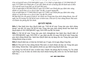 Quyết định 97/2004/QĐ-BTC Chế độ kế toán Trung tâm giao dịch chứng khoán sửa đổi 105/1999/QĐ-BTC