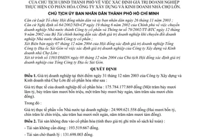 Quyết định 6206/QĐ-UB xác định giá trị doanh nghiệp thực hiện cổ phần hóa Công ty Xây dựng Kinh doanh nhà Chợ Lớn