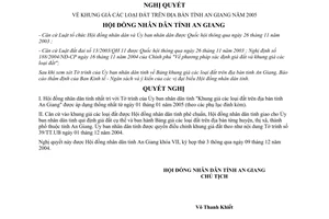 Chỉ thị 16/2004/NQ.HĐND7 khung giá các loại đất An Giang năm 2005