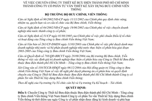 Quyết định 62/2004/QĐ-BBCVT chuyển Công ty Thiết kế Bưu điện Thành phố Hồ Chí Minh thành Công ty cổ phần Tư vấn thiết kế Xây dựng Bưu chính viễn thông