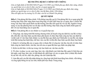 Quyết định 70/2004/QĐ-BBCVT chức năng, nhiệm vụ, quyền hạn cơ cấu tổ chức  Văn phòng