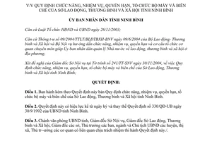 Quyết định 3005/2004/QĐ-UB chức năng nhiệm vụ quyền hạn Sở Lao động Thương binh xã hội Ninh Bình