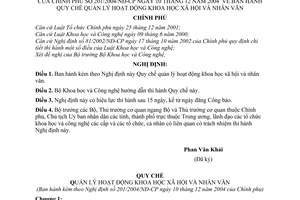 Nghị định 201/2004/NĐ-CP  Quy chế quản lý hoạt động khoa học xã hội và nhân văn