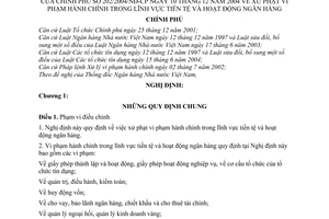 Nghị định 202/2004/NĐ-CP xử phạt vi phạm hành chính trong tiền tệ hoạt động ngân hàng