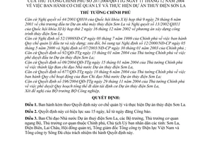 Quyết định 207/2004/QĐ-TTg cơ chế quản lý thực hiện Dự án thuỷ điện Sơn La