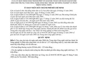 Quyết định 277/2004/QĐ-UB giao dự toán chi ngân sách 2004  Trung tâm Công nghệ sinh học thuộc Sở Nông nghiệp và Phát triển nông thôn