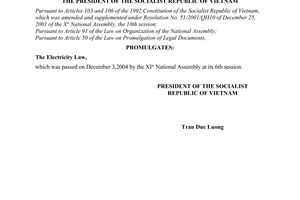 Order No. 24/2004/L-CTN of December 14, 2004, on the promulgation of law.