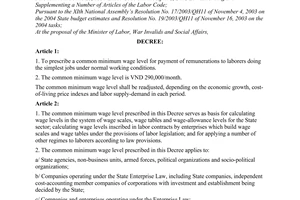 Decree of Government No. 203/2004/ND-CP of December 14, 2004, Prescribing the minimum wage level