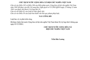 Lệnh công bố Luật bảo vệ và phát triển rừng 25/2004/L/CTN