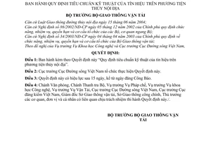 Quyết định 30/2004/QĐ-BGTVT tiêu chuẩn kỹ thuật tín hiệu phương tiện thủy nội địa