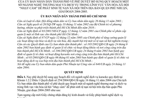 Quyết định 280/2004/QĐ-UB bổ sung quy hoạch ngành nghề thương mại dịch vụ lĩnh vực VHXH "nhạy cảm" dễ phát sinh tệ nạn quận Phú Nhuận,2004-2005