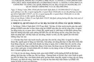 Thông tư 170/2004/TT-BQP công tác quốc phòng Bộ cơ quan ngang Bộ thuộc Chính phủ địa phương hướng dẫn Nghị định 119/2004/NĐ-CP