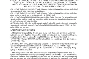 Thông tư 121/2004/TT-BTC hướng dẫn công tác lập dự toán cấp phát, thanh toán, quyết toán nguồn vốn ngân sách nhà nước thực hiện 134/2004/QĐ-TTg