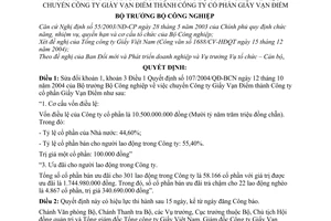 Quyết định 170/2004/QĐ-BCN chuyển Công ty Giấy Vạn Điểm thành Công ty cổ phần sửa đổi 107/2004/QĐ-BCN