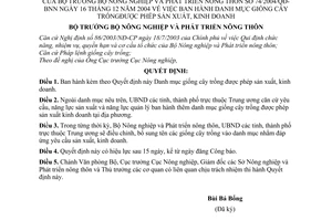 Quyết định 74/2004/QĐ-BNN  Danh mục giống cây trồng được phép sản xuất, kinh doanh