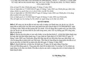 Quyết định 99/2004/QĐ-BTC  bổ sung Danh mục dự án vay vốn tín dụng đầu tư phát triển Nhà nước