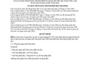 Quyết định 289/2004/QĐ-UB  giao chỉ tiêu dự toán thu, chi ngân sách Nhà nước 2005