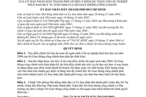 Quyết định 288/2004/QĐ-UB điều chỉnh dự toán vốn sự nghiệp thuê bao duy tu 2004 Sở Giao thông công chánh